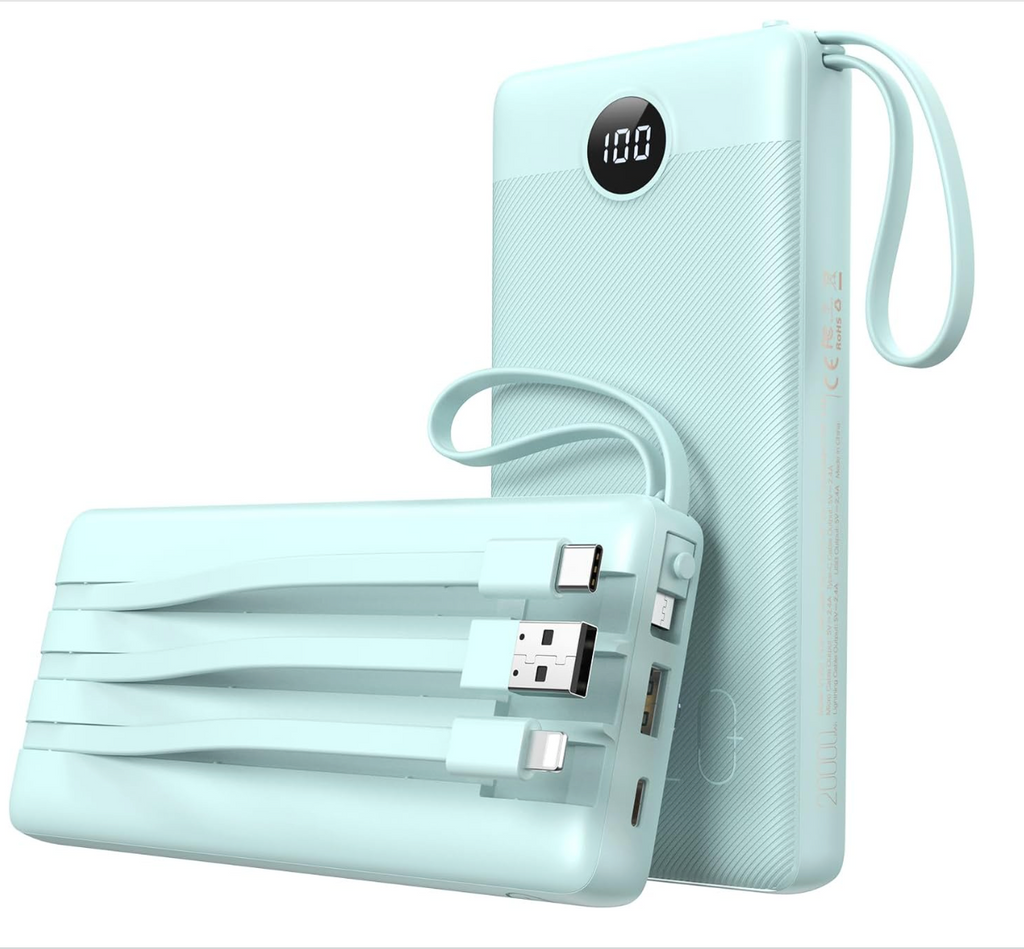 VEEKTOMX 20 000 mAh Power Bank (Built‑in Cables)